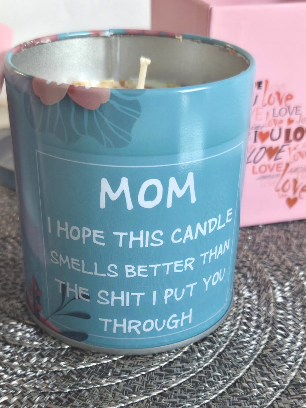 NEW Scented Candle (9 oz) "MOM I Hope This Candle Smells Better.." with Gift Box